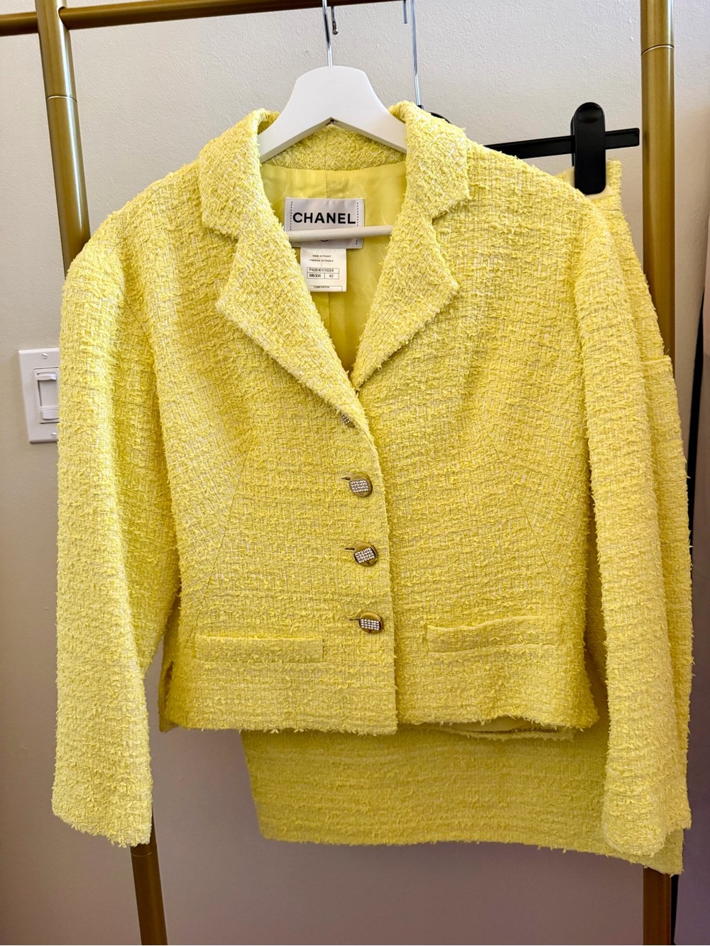 CHANEL Spring 2011 Yellow Boucle’ Tweed Skirt Suit